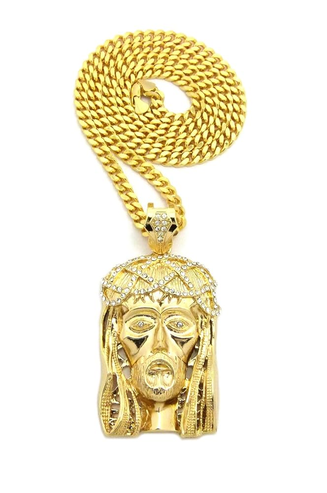 アクセサリー Chocolate Jesus CJ Logo pendant CZ Textured Face of Jesus Pendant 14K Tri-Color Gold